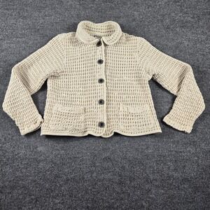 Mod-o-Doc Waffle Knit Jacket Womens 2 Beige Cotton Button Front Pocket